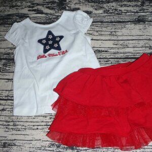 Gymboree Girls 2T Flag Girl Shirt Cozy Cutie Red Ruffled Skirt Outfit Set NWT